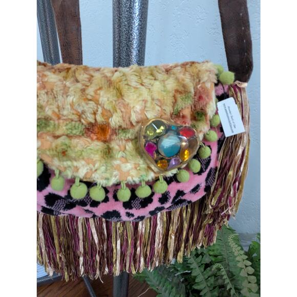 Boho Hippy Tapestry Pink Leopard multicolor Bag Purse Long Adjustable Straps - Picture 4 of 9